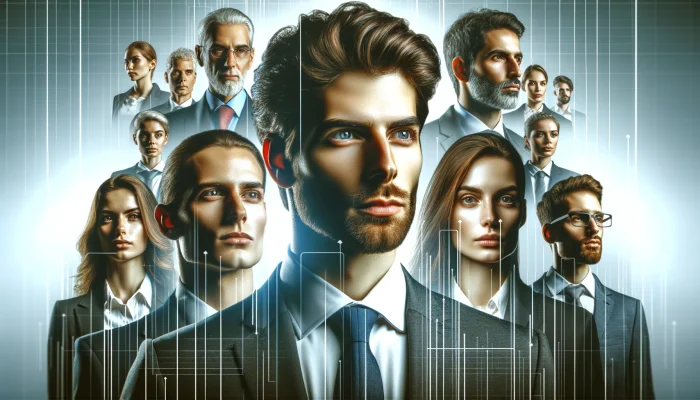 Capa de apresentação focada em pessoas de negócios e executivas, transmitindo seriedade e profissionalismo em Gestão Estratégica. Rostos pensativos e determinados refletem o impacto da estratégia no sucesso empresarial, sem texto, enfatizando o planejamento e a execução de projetos