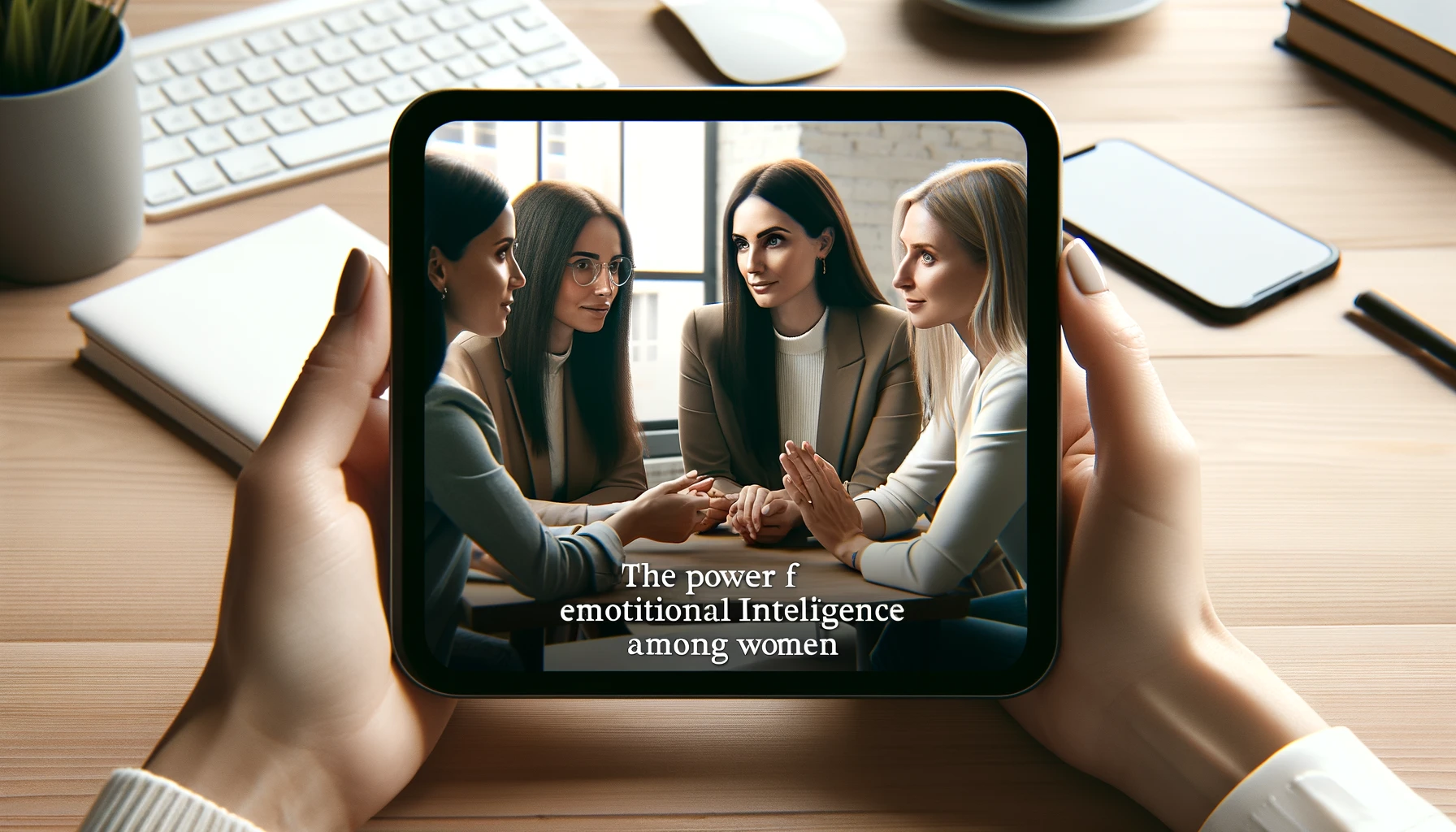 Capa de blog em close-up destacando um grupo pequeno e diversificado de mulheres com aparência realista, engajadas em uma conversa empática em um ambiente de escritório moderno. O foco está em suas expressões faciais, que transmitem emoções de compreensão, apoio e respeito mútuo, em um cenário profissional iluminado naturalmente