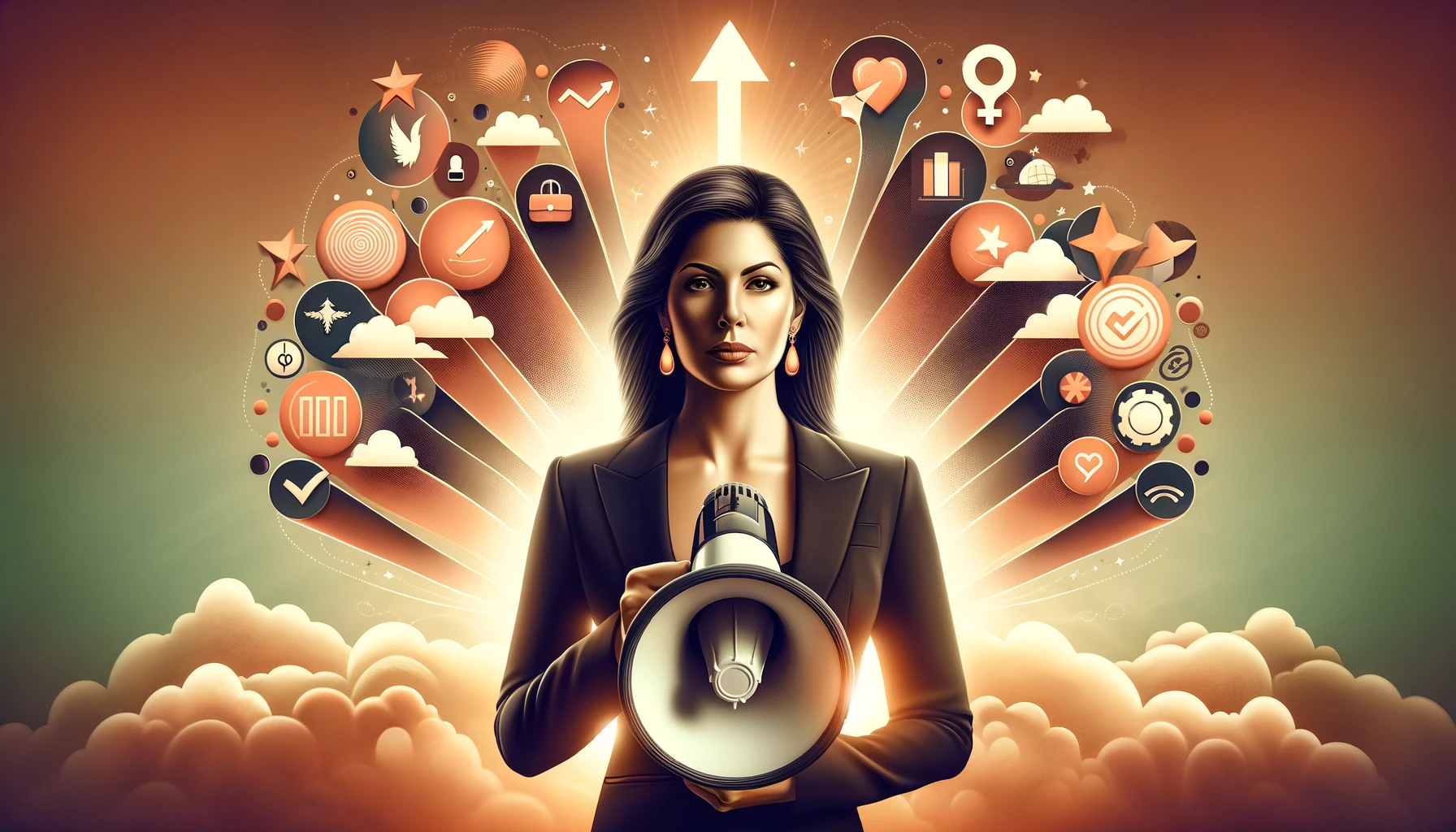 A imagem apresenta uma composição visual retangular, organizada em três partes principais, destinada a ilustrar o tema "Empreendedorismo Feminino: Como lidar com feedback negativo e críticas de clientes". No terço superior, destaca-se a figura estilizada de uma empreendedora confiante, representada por uma silhueta de mulher de negócios de frente, olhando diretamente para o espectador. Ela segura um megafone estilizado, simbolizando a comunicação eficaz, um elemento-chave no tratamento do feedback negativo. No meio da arte, elementos gráficos representam feedback e críticas através de balões de texto com símbolos positivos e negativos, dispostos de maneira a simbolizar uma ponte para o crescimento. Esses elementos fluem em direção ao texto central que diz: "Transformando Feedback Negativo em Crescimento", servindo como a mensagem principal da arte. O terço inferior exibe um gradiente sutil de cores, simbolizando a jornada de crescimento e melhoria contínua. Esta área apoia uma mensagem inspiradora: "Empatia, Comunicação, Crescimento - O Caminho do Empreendedorismo Feminino", reforçando a ideia de que feedback negativo pode ser uma força motriz para o desenvolvimento e sucesso empresarial. A paleta de cores é composta predominantemente por tons de azul e dourado, transmitindo sensações de confiança, estabilidade, excelência e sucesso. A fonte utilizada nas mensagens textuais é moderna e acessível, projetada para destacar as mensagens-chave de forma clara e eficaz, garantindo que a comunicação visual seja compreendida intuitivamente pelo espectador.