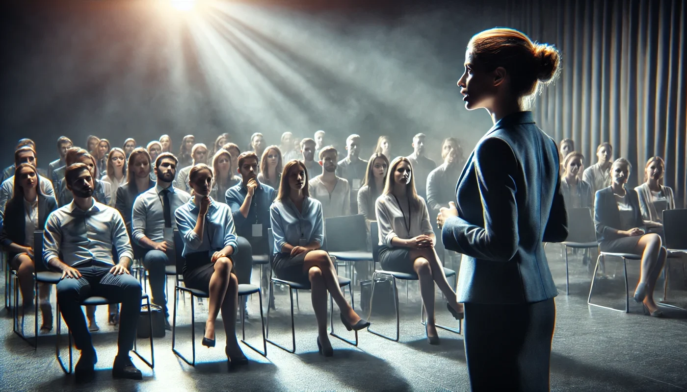 Mulher palestrante conduzindo apresentação impactante, destacando a importância da gestão das emoções na comunicação para envolver e influenciar sua audiência. Mulher palestrante conduzindo apresentação impactante, destacando a importância da gestão das emoções na comunicação para envolver e influenciar sua audiência.