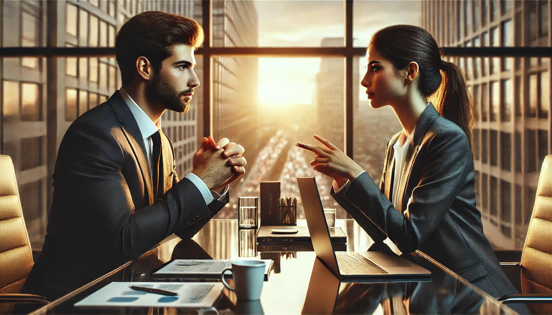 Homem e mulher em negociação de negócios simbolizando empatia, resolução de conflitos em CX e alternativas para satisfazer o cliente.