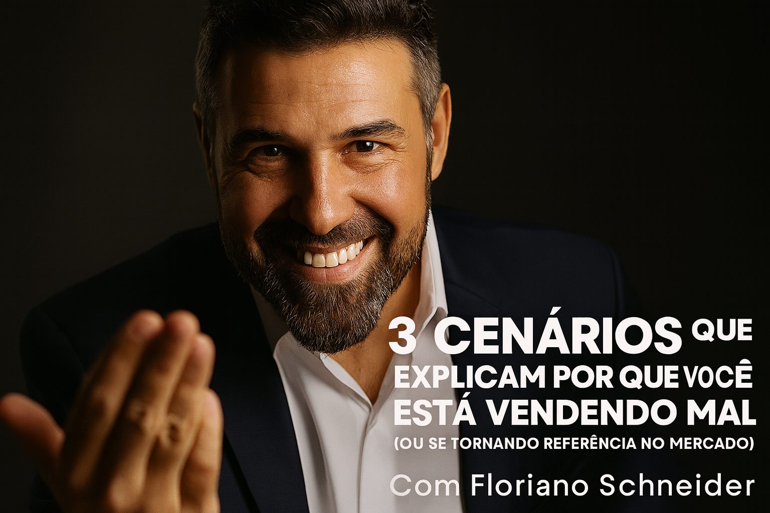 Floriano Schneider com expressão amigável e confiante, em primeiro plano, estendendo a mão com leveza e carisma.